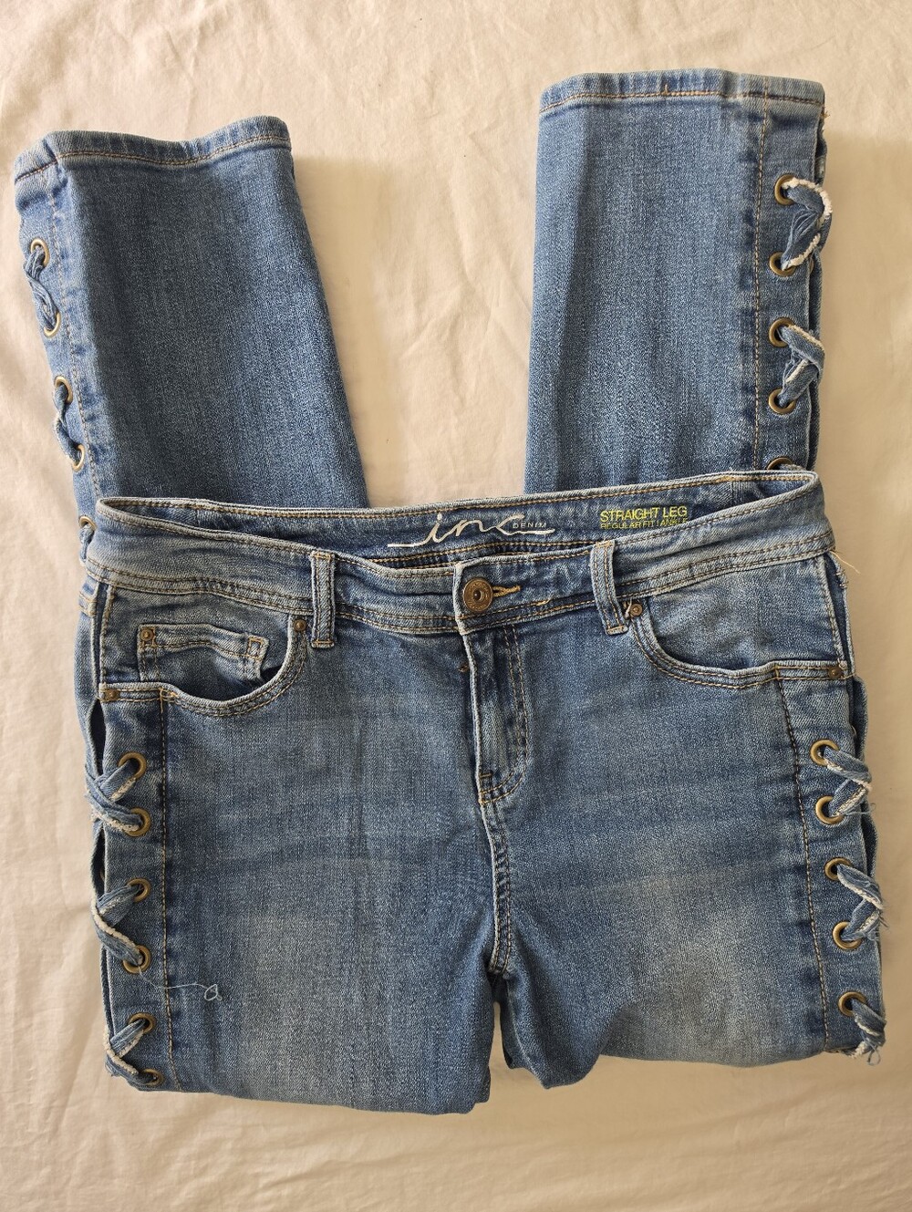 INC Light Blue Straight Leg Jeans with Side Lace-Up